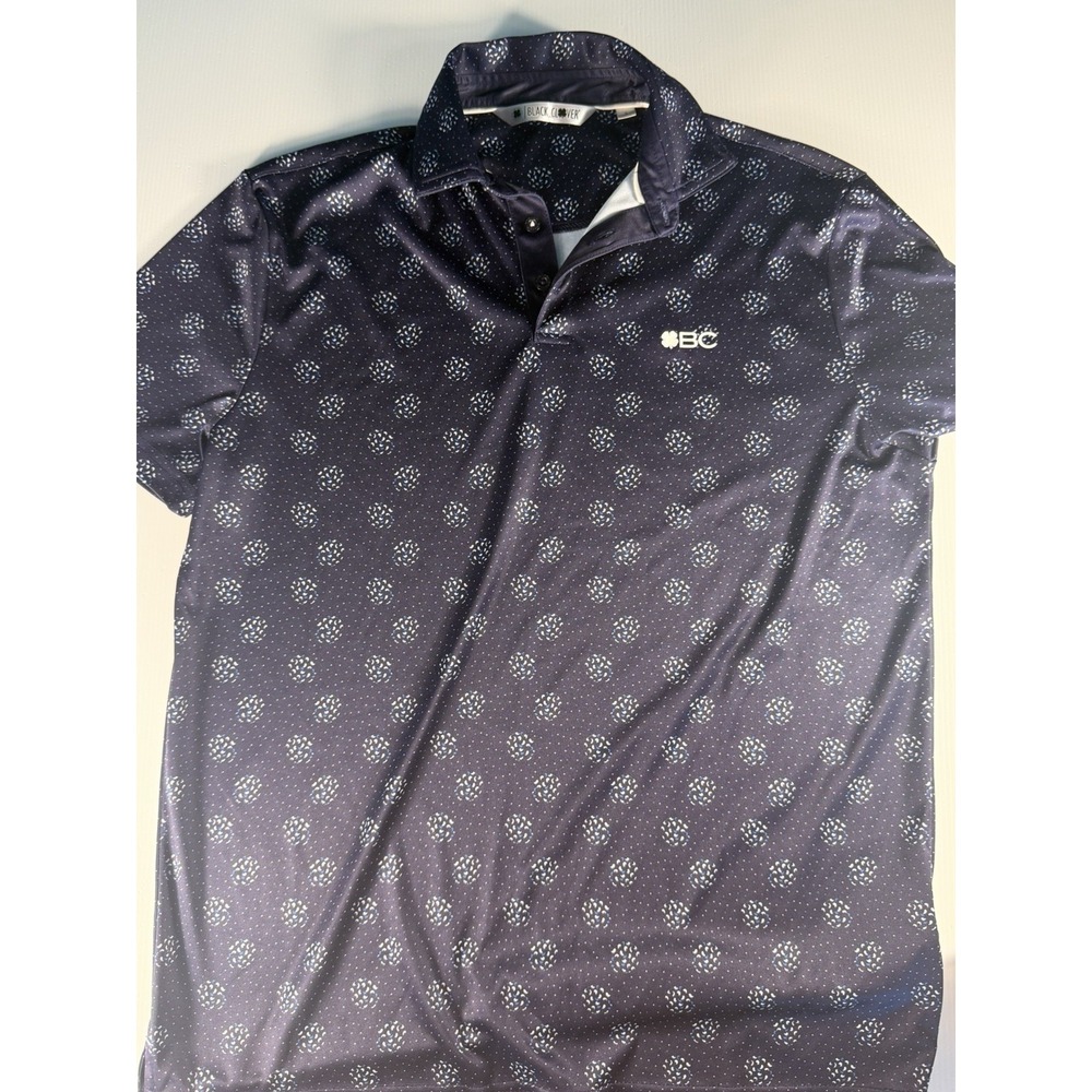 Black Clover Polo Shirt Men's S Blue All Over Pattern Golf Shirt